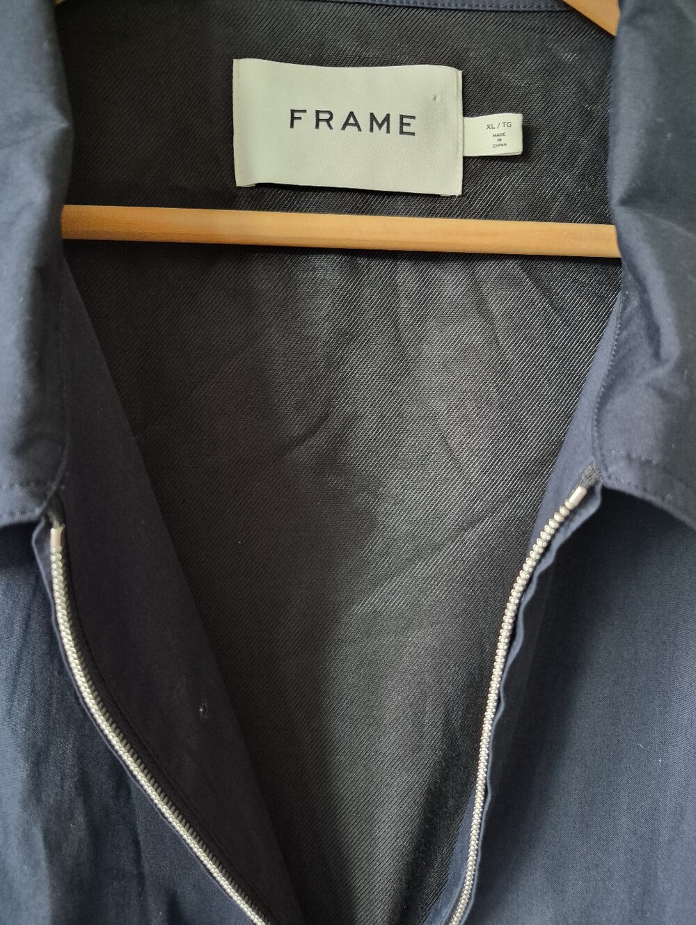 FRAME Navy Blue Zip-Up Bomber Jacket - Excellent Condition - Size XL - Picture 6 of 10